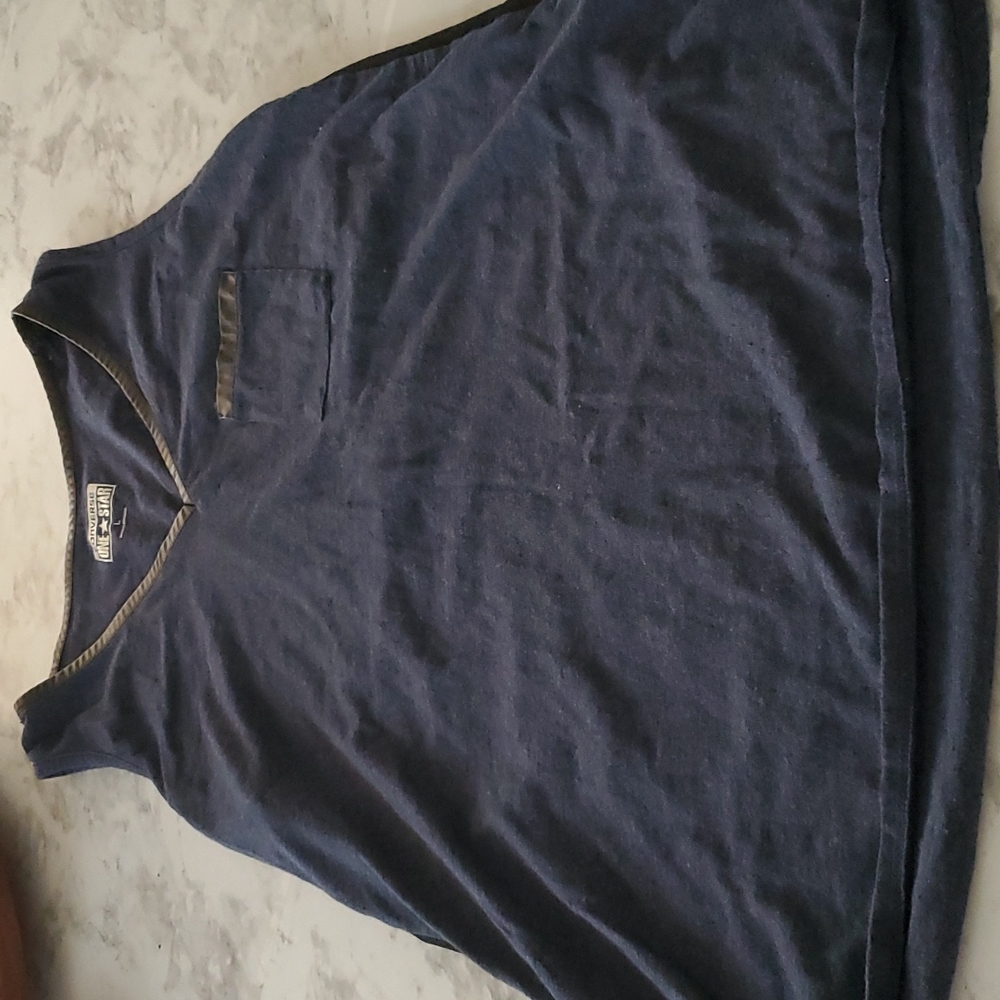 Converse One Star Blue Tank, sheer black sides/faux leather seam on neckline